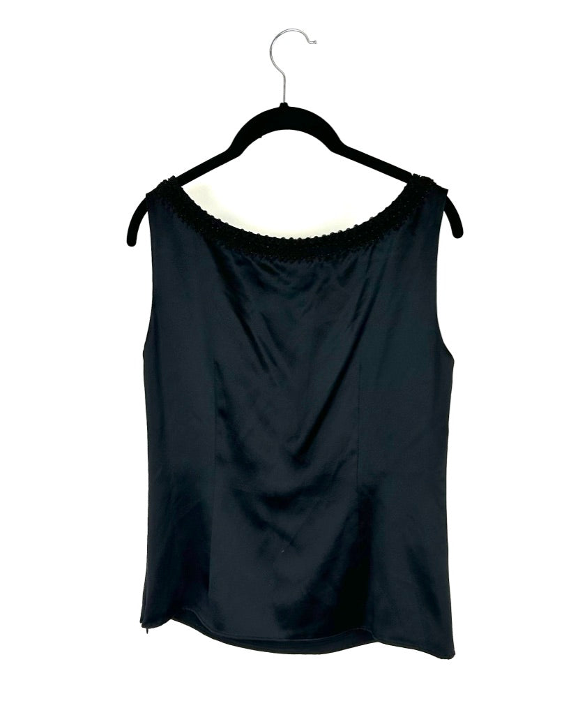 Black Top With Embellished Neckline - Size 2