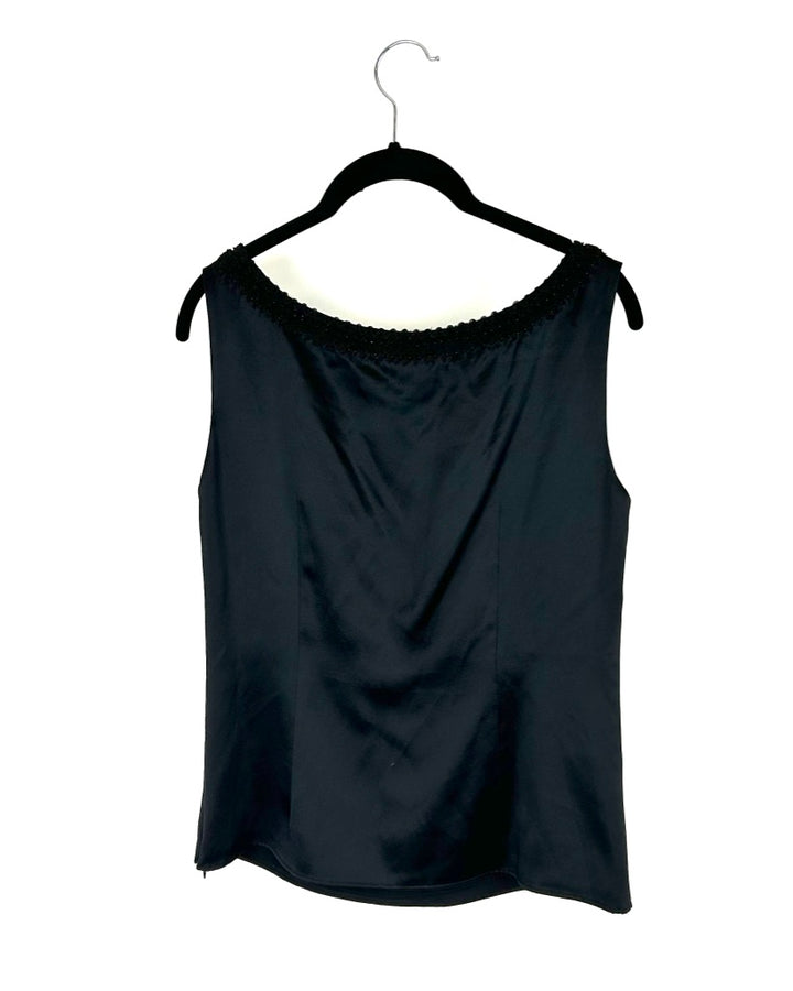 Black Top With Embellished Neckline - Size 2
