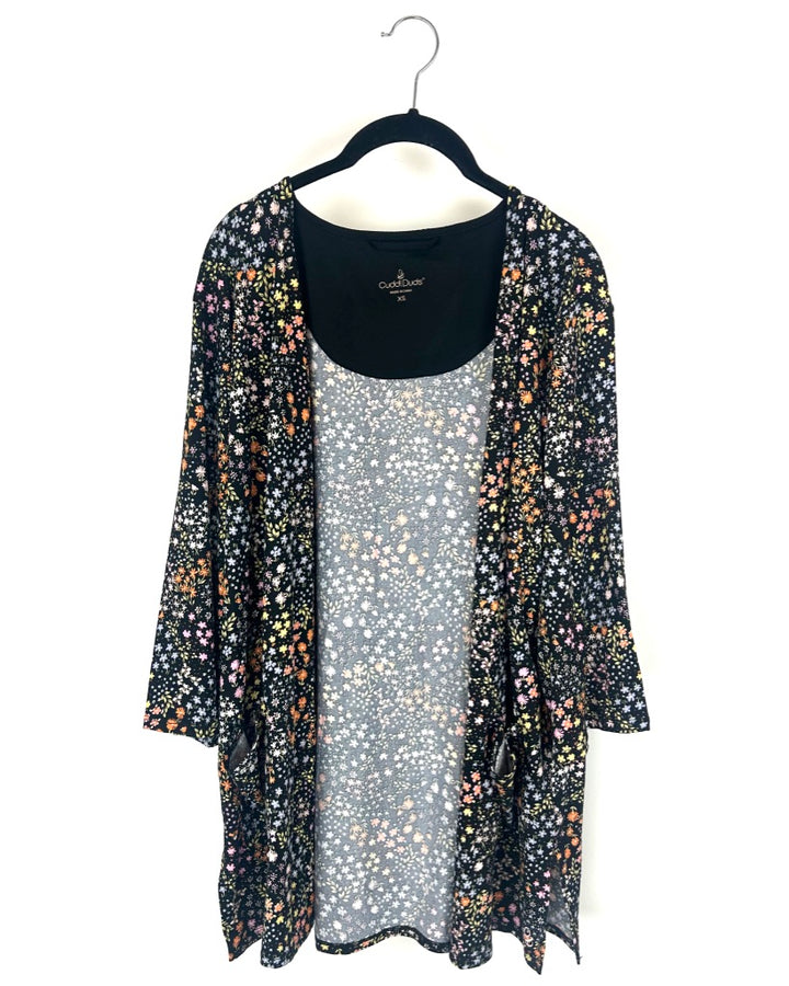 Black Floral Printed Lightweight Cardigan - Size 2/4