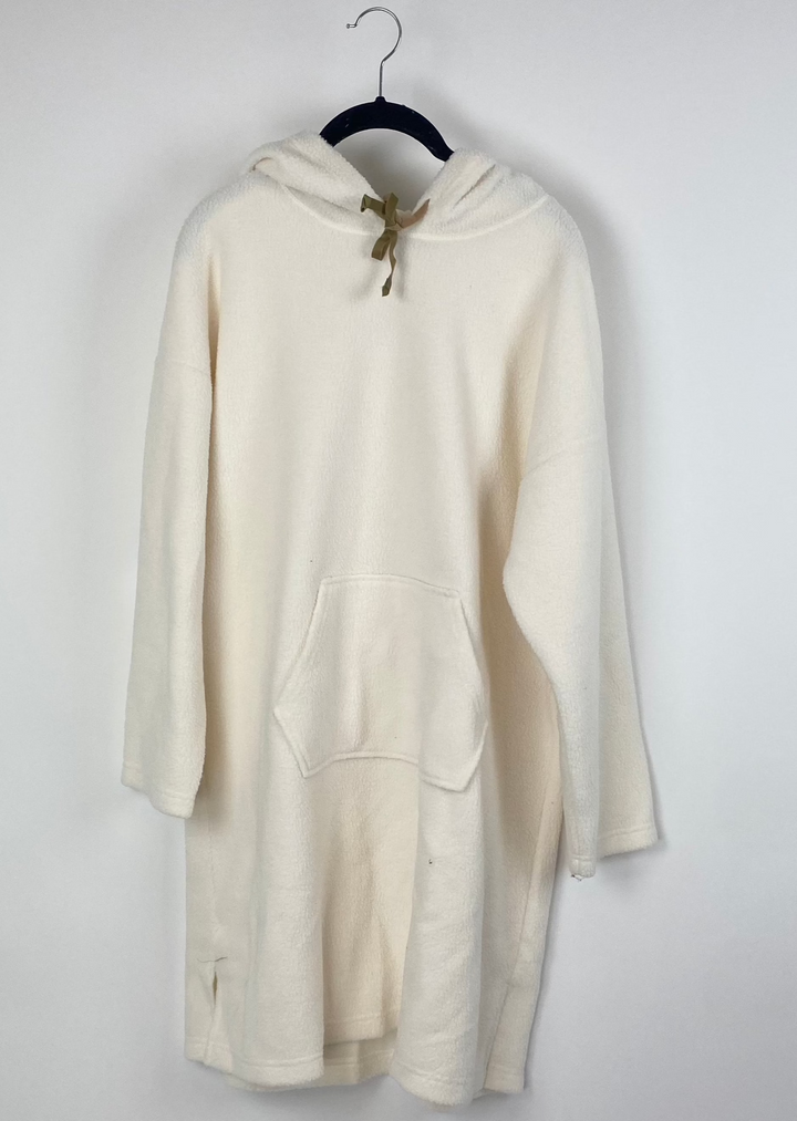 Cream Sherpa Oversized Long Pullover - Small