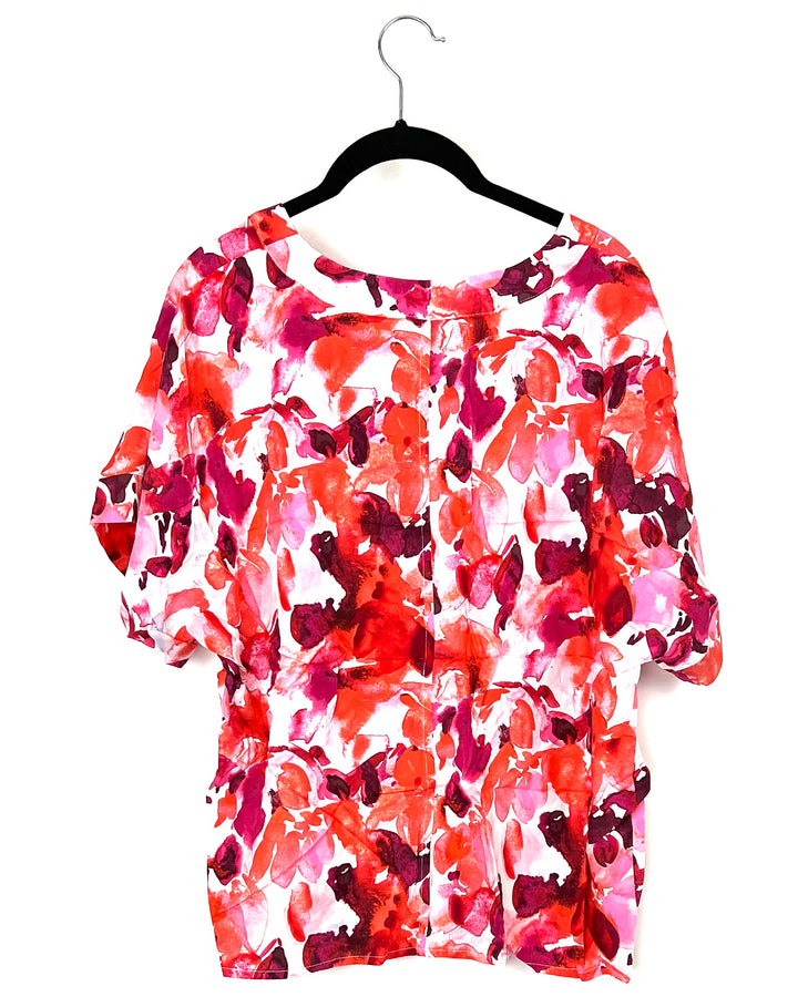 Pink And Red Floral Pajama Shorts Set - Small