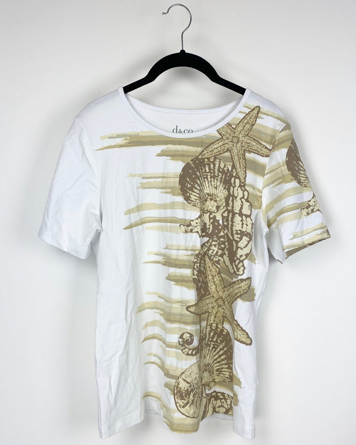 Gold and White Printed Short Sleeve Shirt - Small