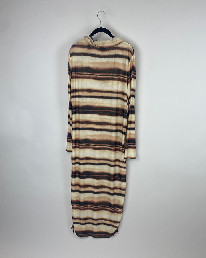 Brown Striped Mesh Dress - Large, 1X, 2X