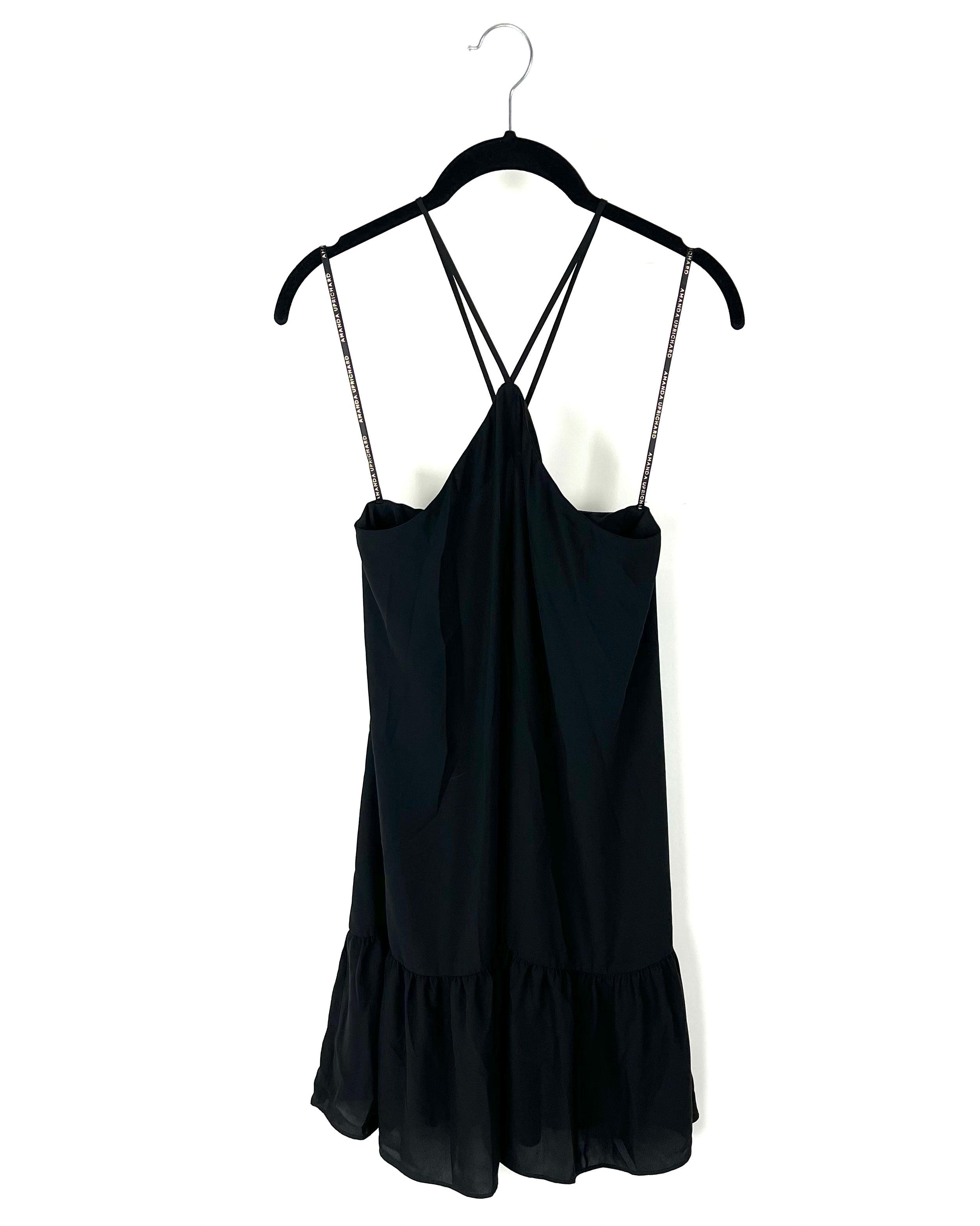 Black Criss Cross Short Dress with Pockets