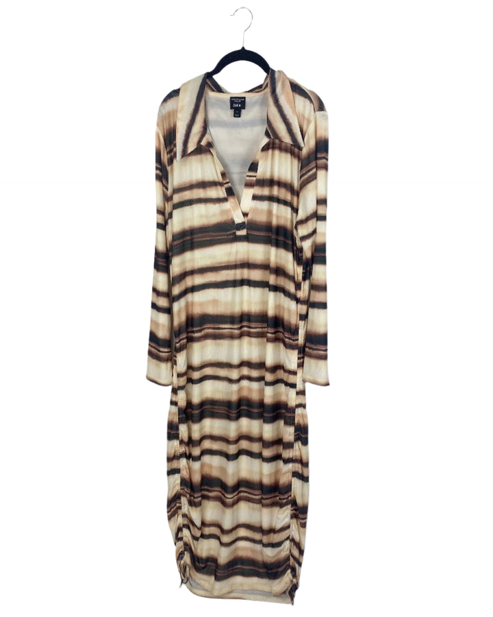 Brown Striped Mesh Dress - Large, 1X, 2X