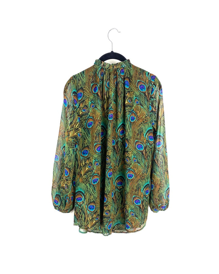 Peacock Printed Long Sleeve Blouse - Extra Small