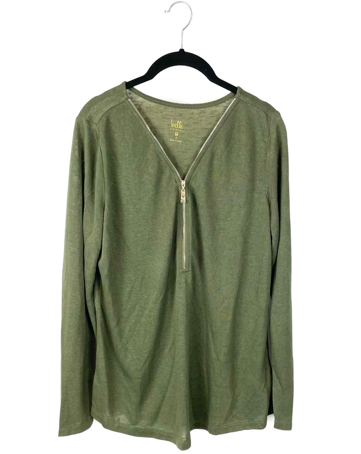 Dark Green and Gold Zipper Top - Small