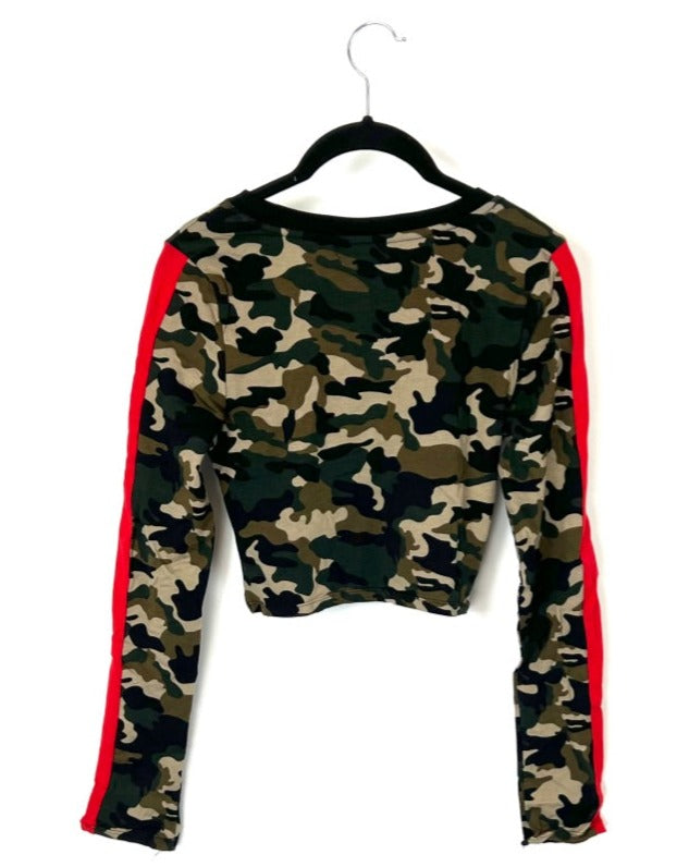 Green Camo Cropped Long Sleeve Top - Extra Small and Medium