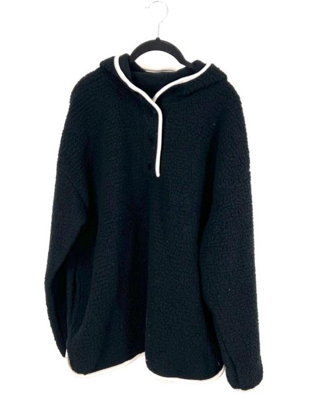 Black Plush Button-Up Pullover - Size 6/8