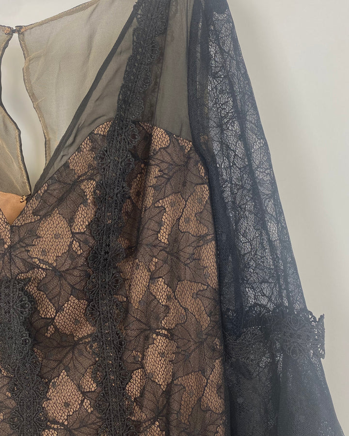 Black and Nude Lace Gown - Small