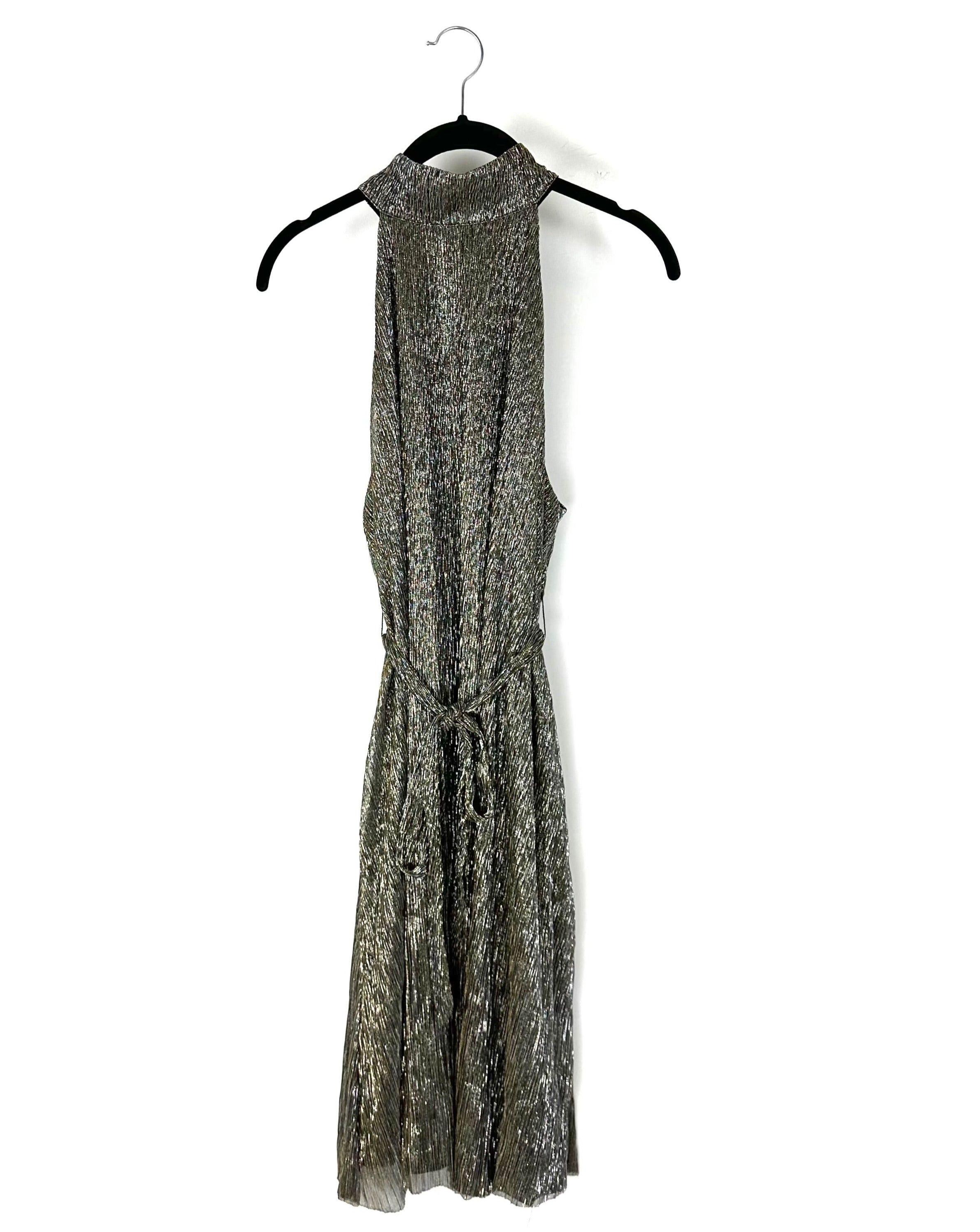 Black Metallic Sleeveless High Neck Dress - Size 0