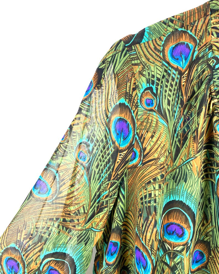 Peacock Printed Long Sleeve Blouse - Extra Small