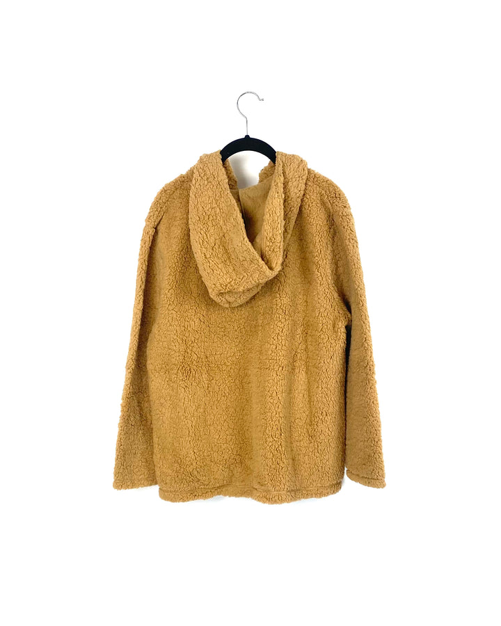 Light Brown Sherpa Quarter Zip Pullover - Small