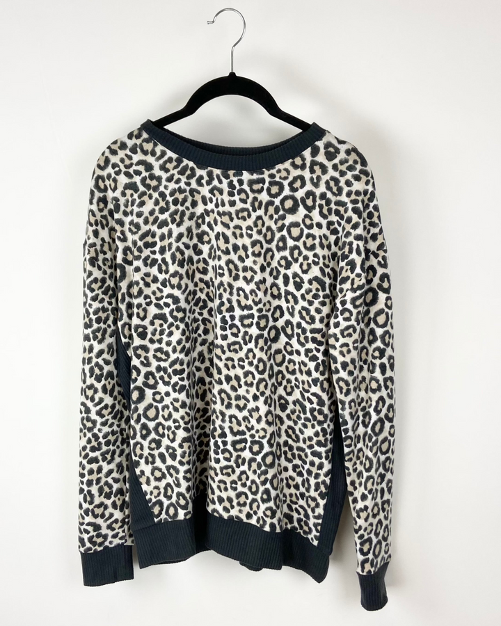 Grey and Leopard Print Pajama Set - Small