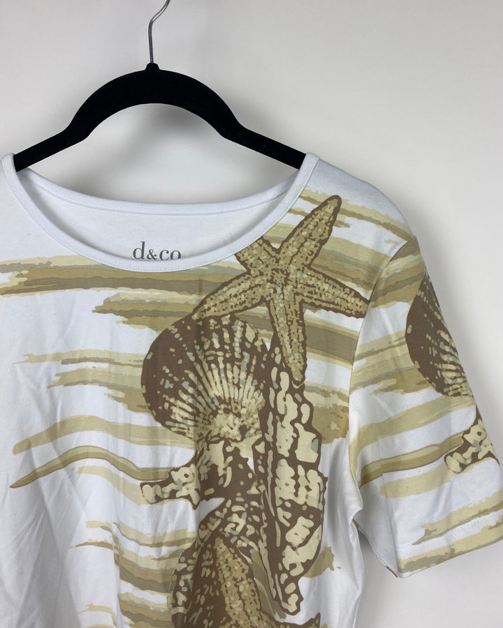 Gold and White Printed Short Sleeve Shirt - Small