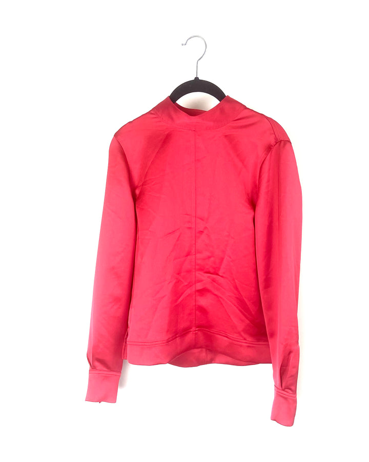 Red Silk Long Sleeve Blouse- Size 2