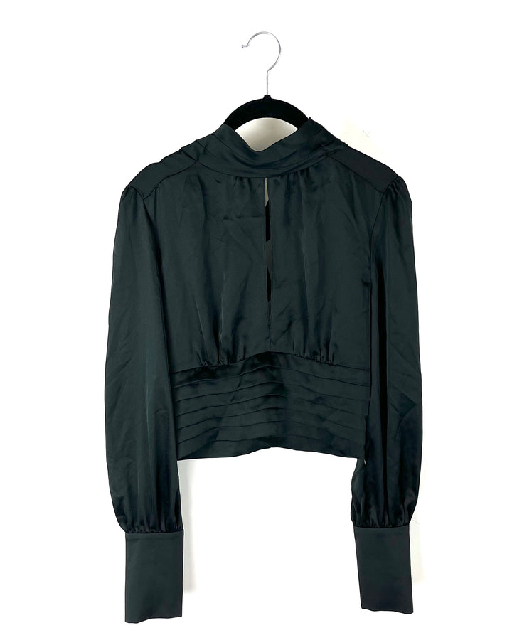 Black Long Sleeve Crop Top - Size 4-6