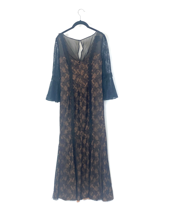 Black and Nude Lace Gown - Small