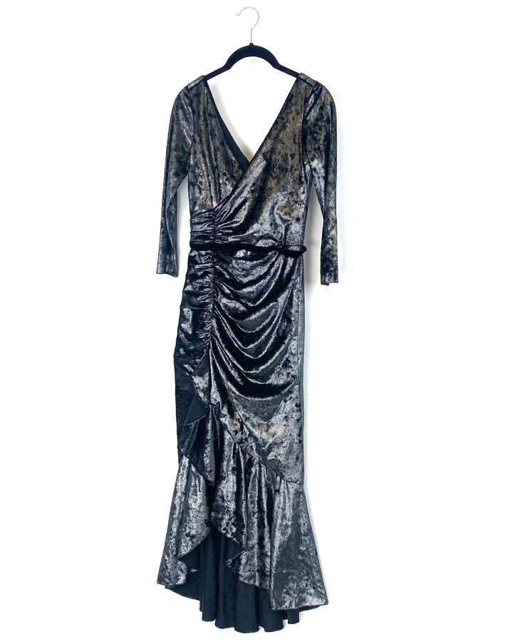 Black and Silver Metallic Velour Gown - Extra Small
