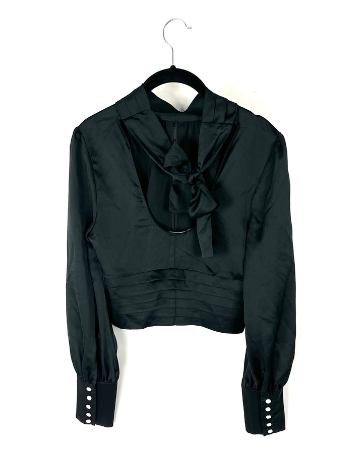 Black Long Sleeve Crop Top - Size 4-6