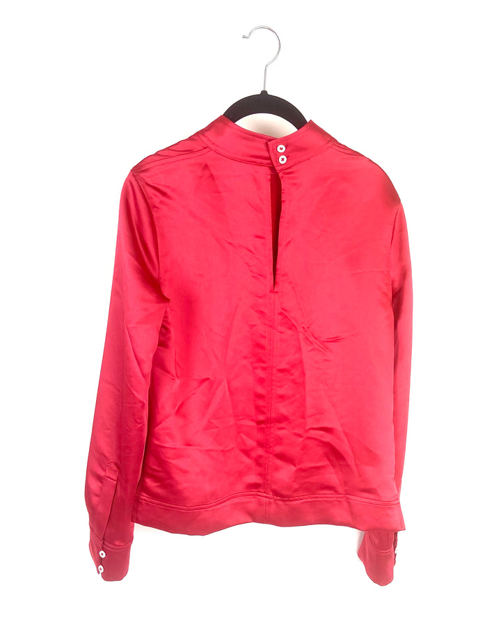 Red Silk Long Sleeve Blouse- Size 2
