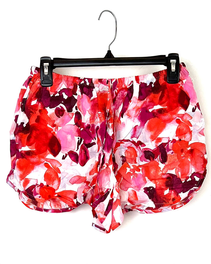 Pink And Red Floral Pajama Shorts Set - Small