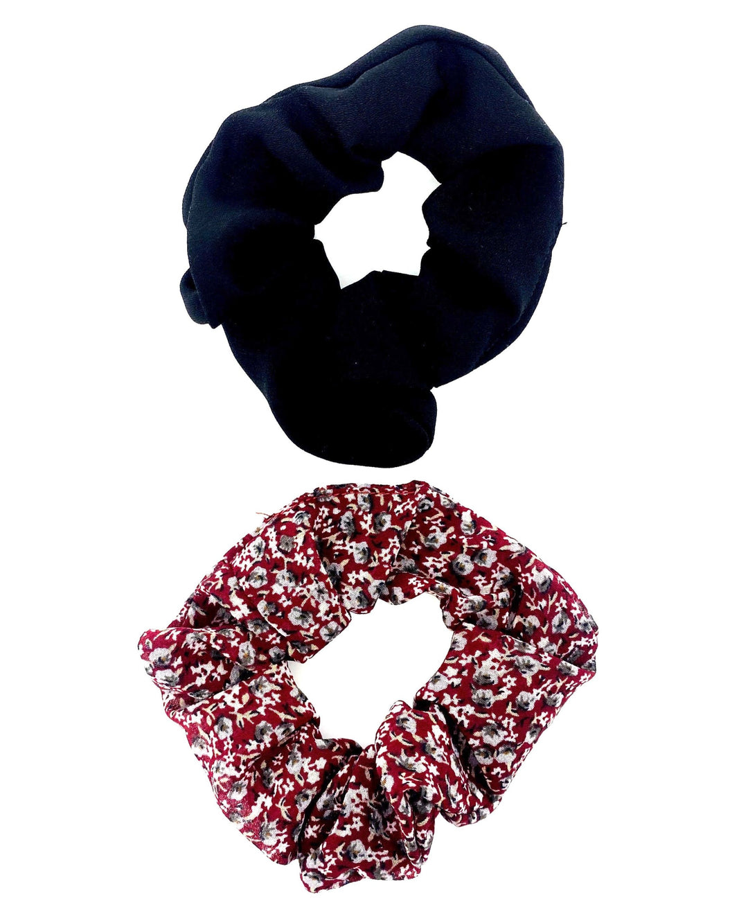 Black And Burgundy Floral Scrunchie Set