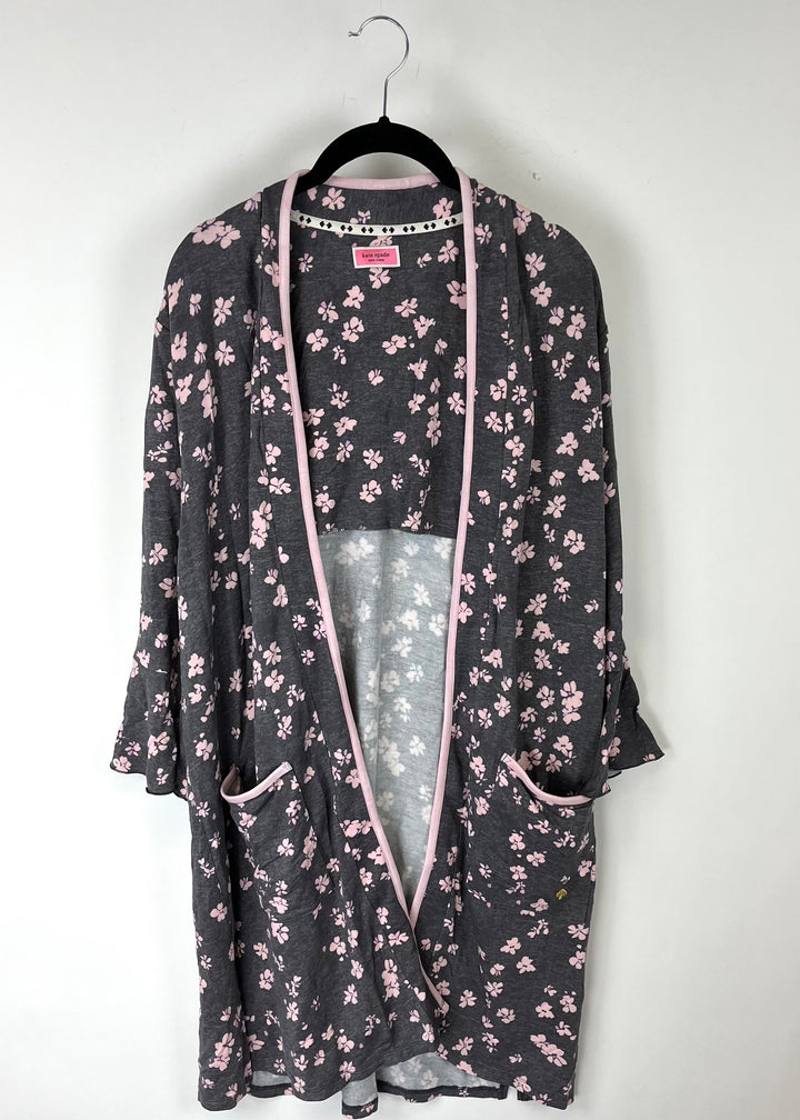 Grey And Pink Floral Robe - Small