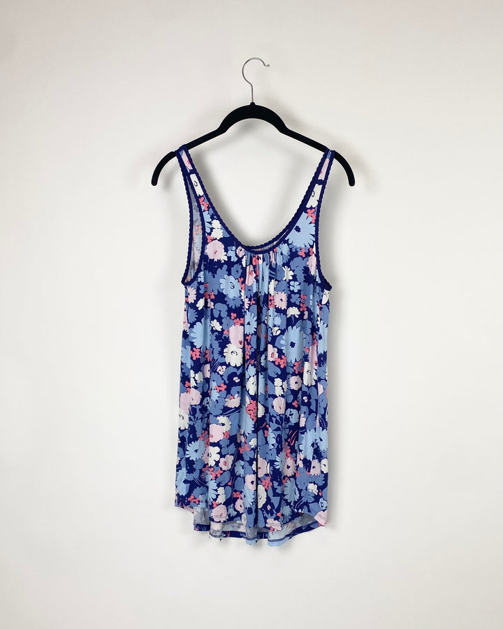 Blue Floral Pajama Tank Top - Small