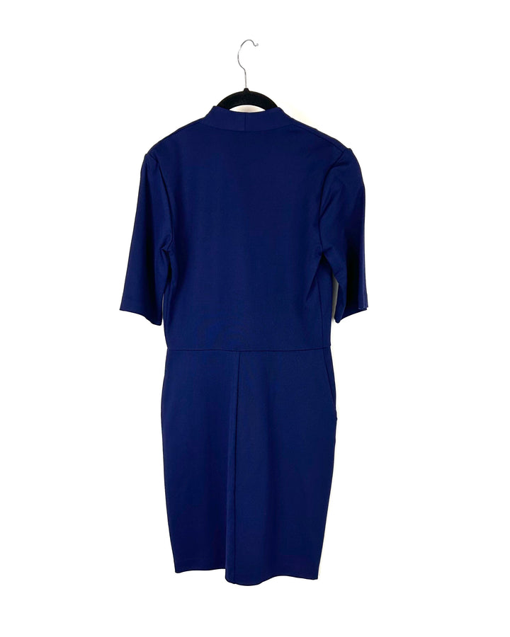 Navy Blue Dress With Cropped Sleeves - Small