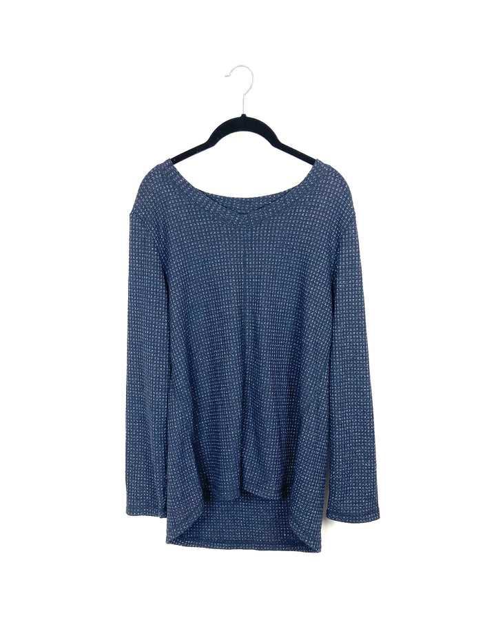 Dark Grey Ribbed Long Sleeve with Metallic Stitching - Small