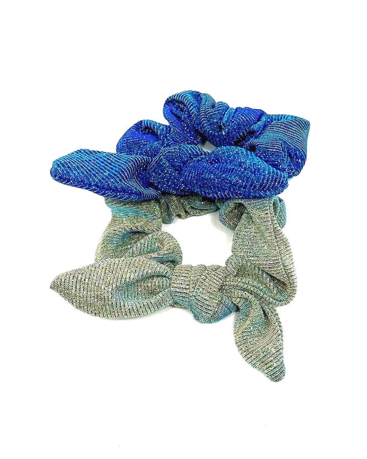 Green and Blue Metallic Bow Scrunchies Set