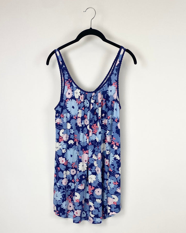Blue Floral Pajama Tank Top - Small