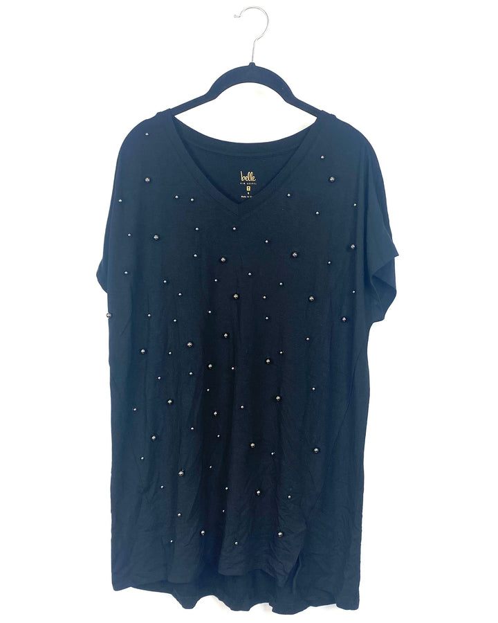 Black Beaded T-Shirt - Small/Medium