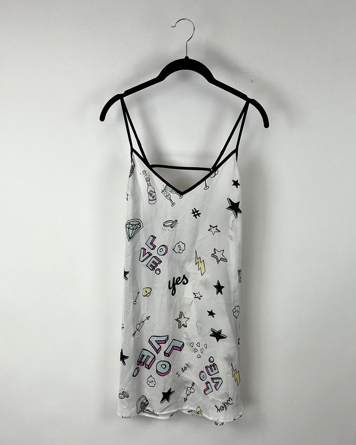 White Printed Slip Night Dress - Small