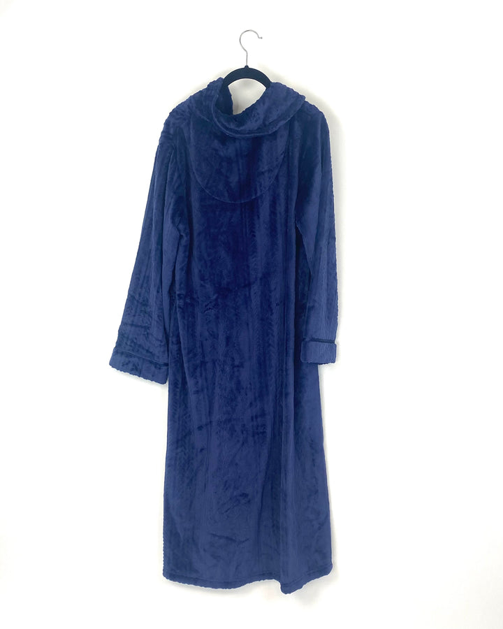 Navy Blue Soft Robe With Front Zipper - Small
