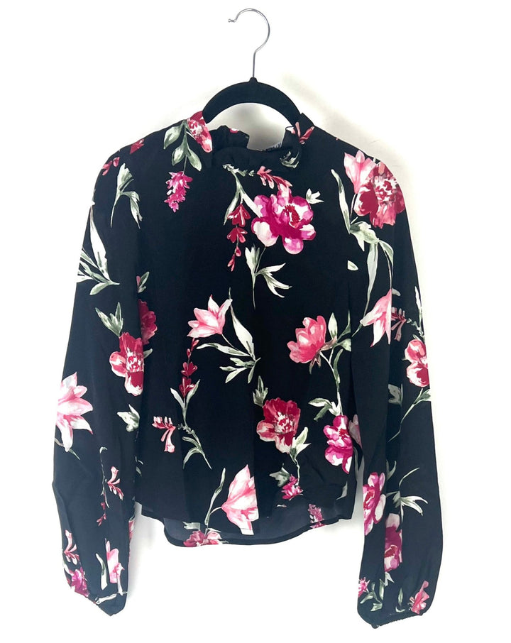 Black Floral Long Sleeve Blouse - Extra Extra Small