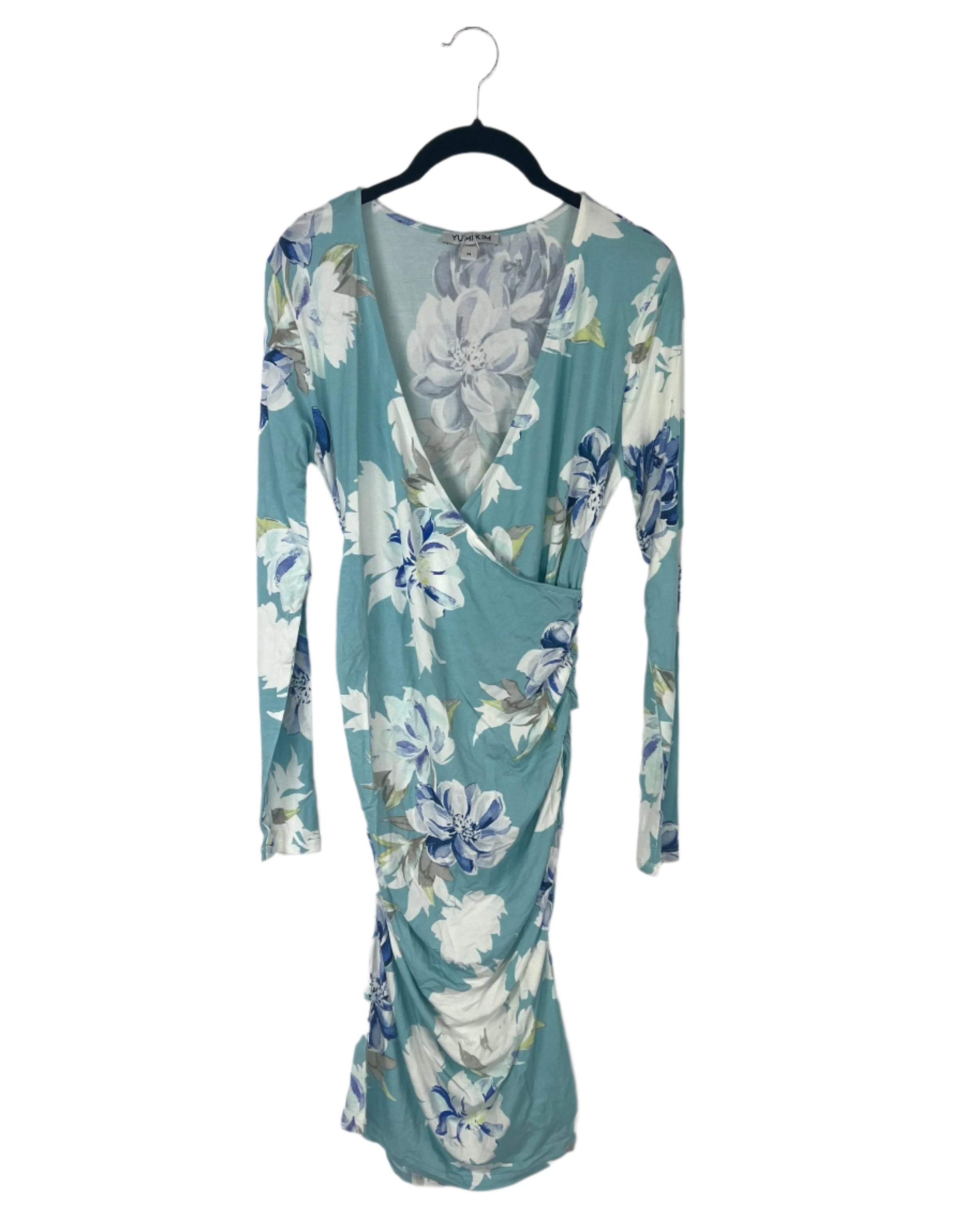 Turquoise Floral Ruched Midi Dress