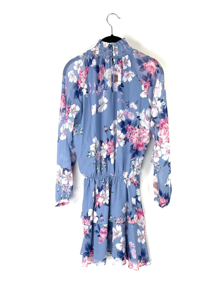 Light Blue Floral Long Sleeve Mini Dress - Extra Extra Small