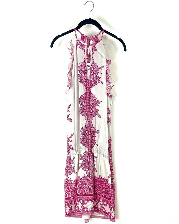 Light Gray And Magenta Patterned Dress - Small