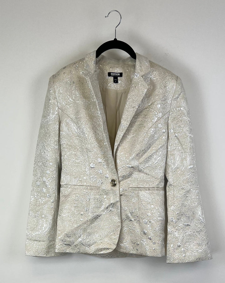 Cream Metallic Jacquard Blazer - Size 00, 0 and 2