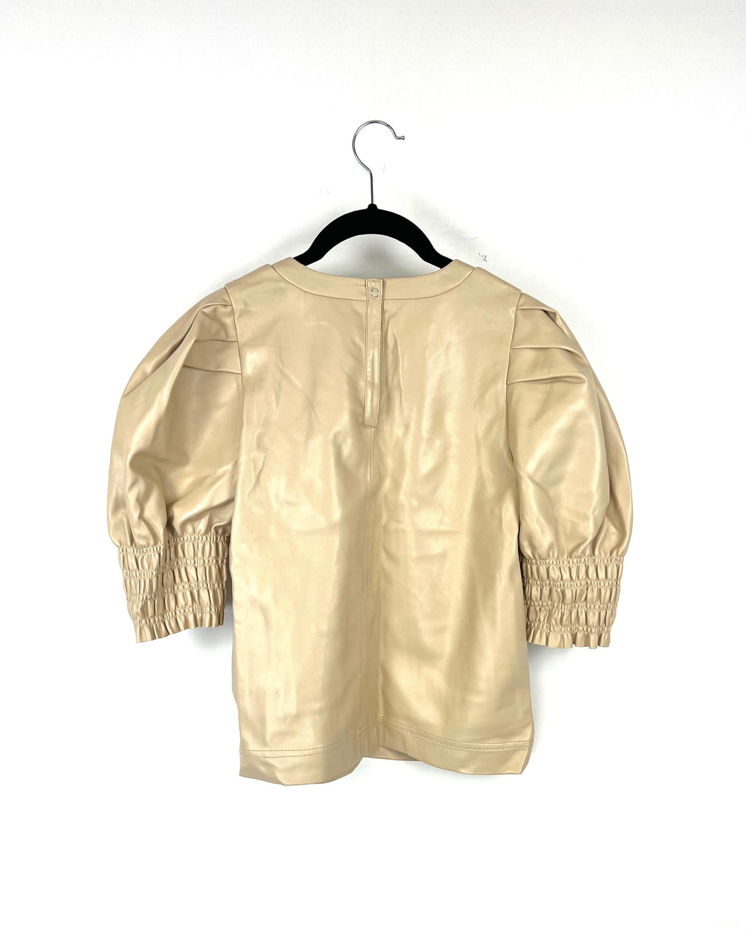 Beige Short Sleeve Faux Leather Blouse - Small