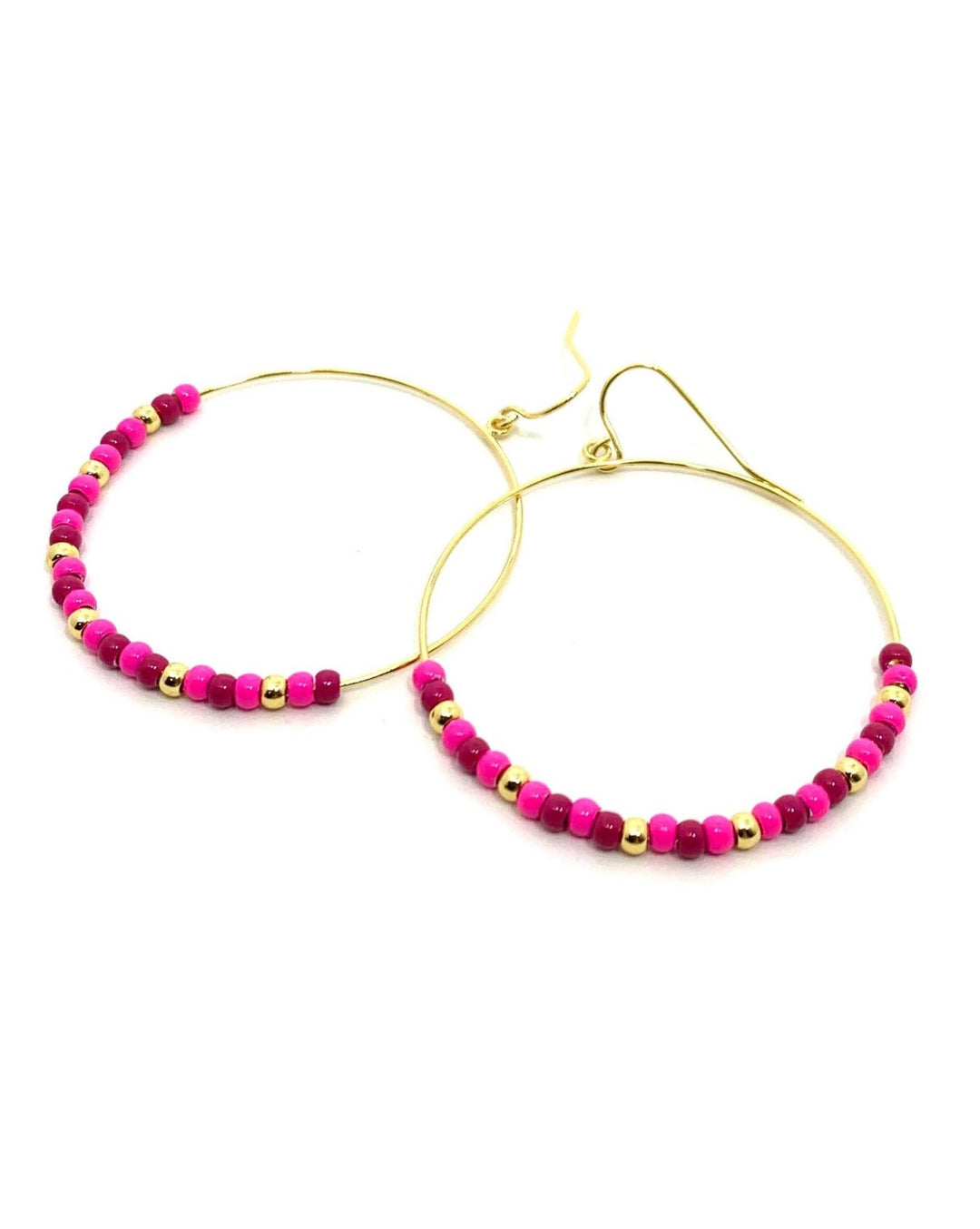 Pink Beaded Dangle Hoops