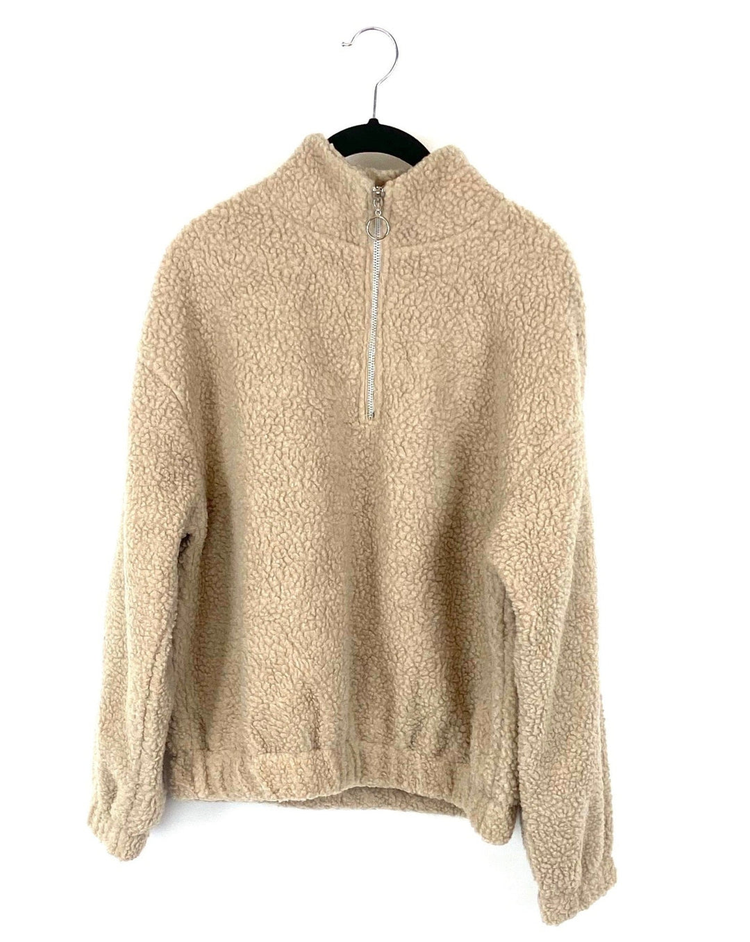 Tan Sherpa Quarter-Zip Cropped Sweatshirt - Medium, Large