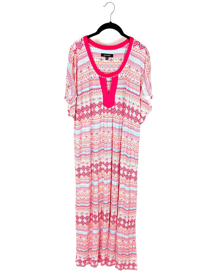 Orange And Pink Abstract Print Dress - Size 1X