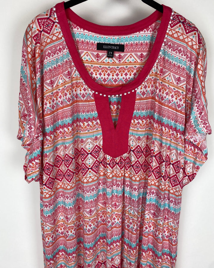 Orange And Pink Abstract Print Dress - Size 1X