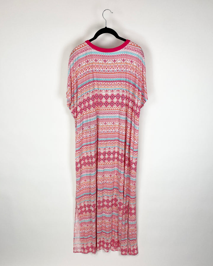 Orange And Pink Abstract Print Dress - Size 1X