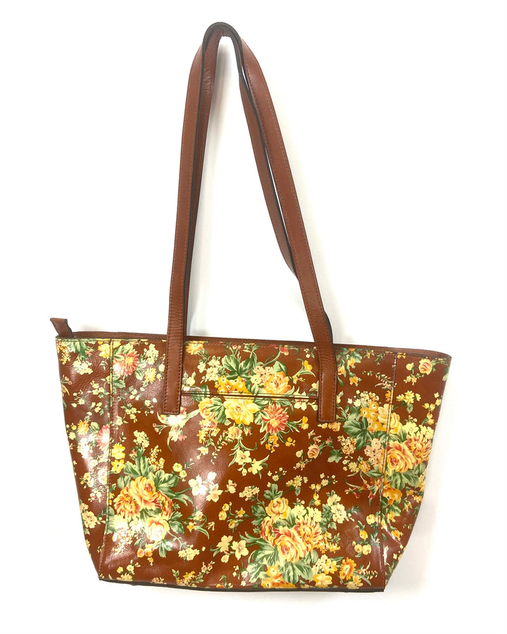 Brown Floral Leather Shoulder Bag