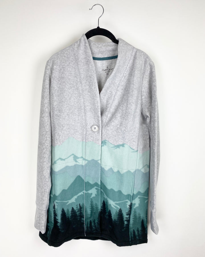 Grey and Green Winter Woods Cardigan - Extra Small