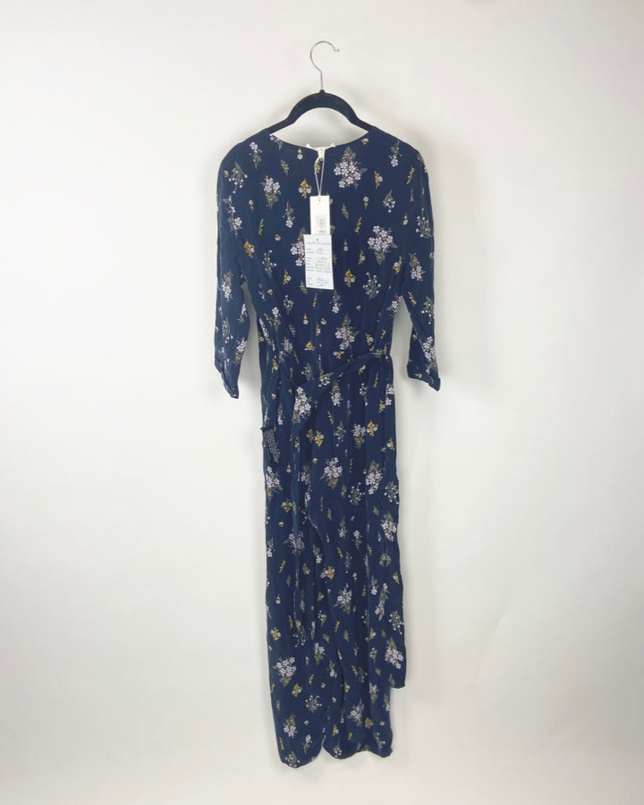 Navy Blue and Floral Jumpsuit - Size 2